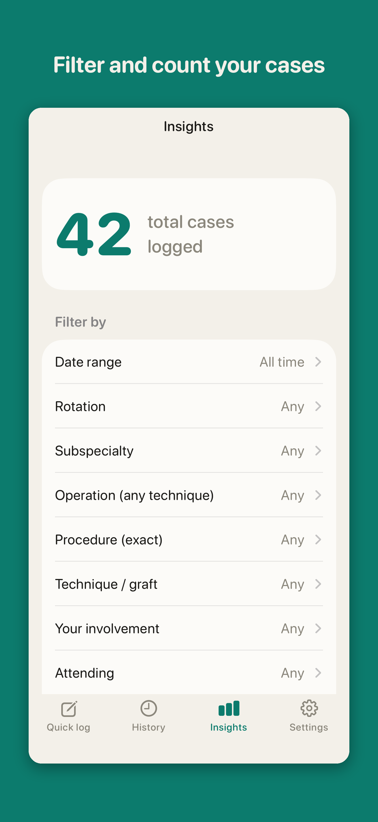 OrthoLog filters and case counts