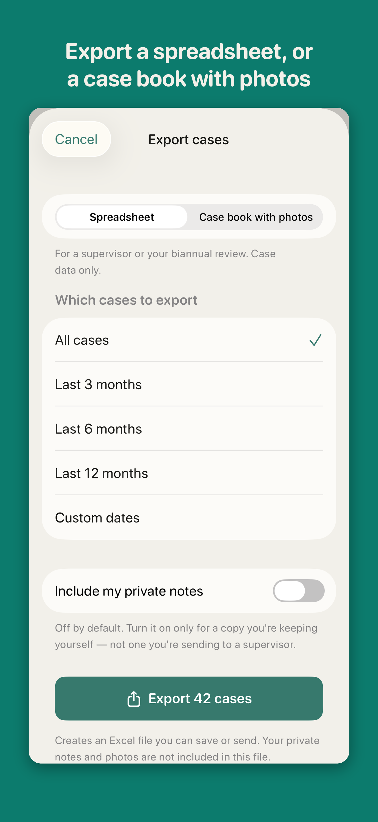 OrthoLog export options